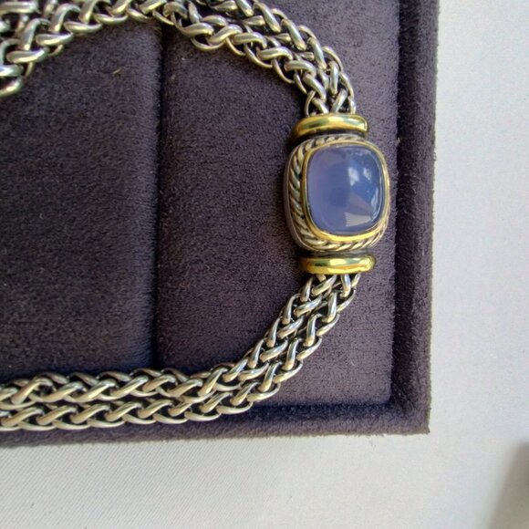 David Yurman Large Albion Double Wheat Chain Bracelet With Gold Chalcedony Stone - Picture 4 of 7